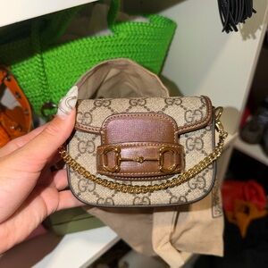 Gucci Beige and Brown Mini Bag with Gold Chain